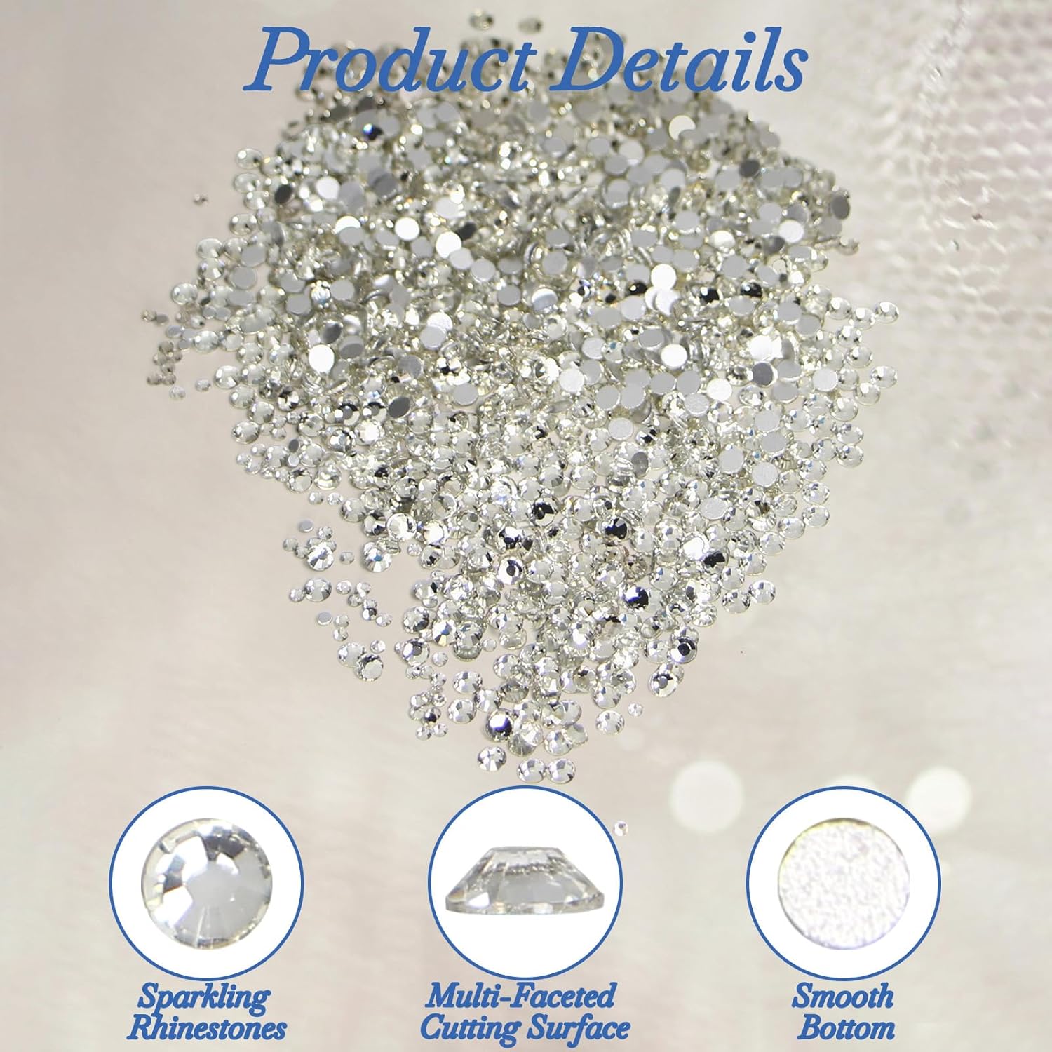 2880Pcs Silver Crystal Rhinestones, 2mm/4mm Bling Crystal Diamantes, Reflective Crystal Diamantes, Brightness Flat Back Rhinestones, Non-Stick Diamantes for Nail Art & Scrapbooking Embellishments-2