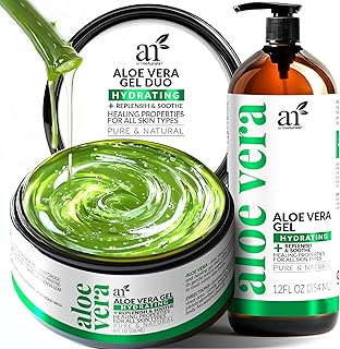 Artnaturals Aloe Vera Gel Set - JUMBO 591.5 ml (99% Pure Organic) - Sunburn Relief & Hydration for Face, Body, Scalp & Hair - Calming Moisturizer After Sun Exposure - Freshly Harvested within 12 Hours