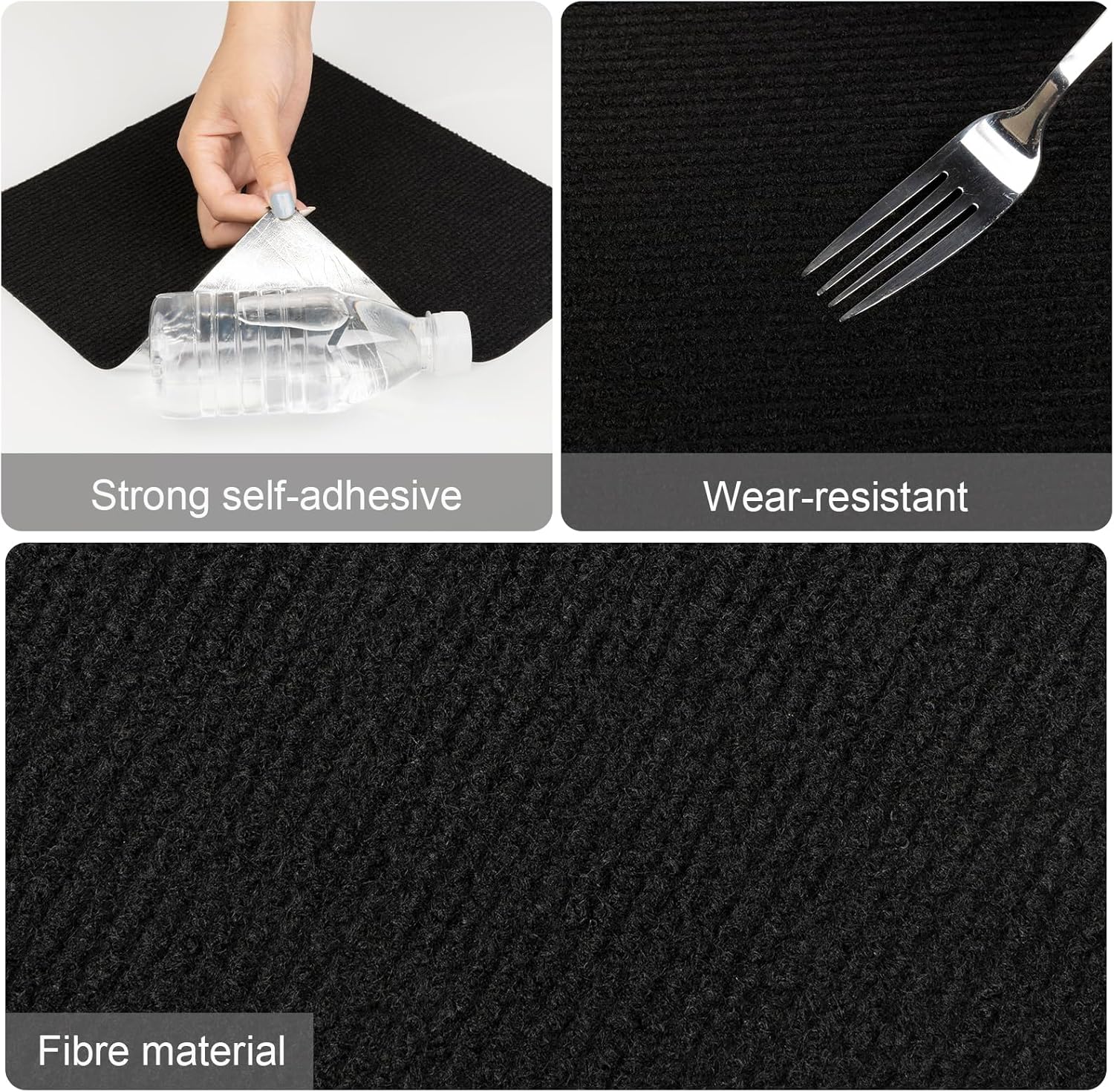 Elffloor Carpet Tiles Self Adhesive Carpet Floor Tiles, Anti-Slip Flooring Rugs for Living Room Office Bedroom, Black Peel and Stick Carpet Floor Thick 4.5mm 30 x 30 cm 50pcs-4