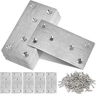 TOPBELIEF 10PCS Flat Brackets for Wood,Mending Plates,Joining Plates for Wood,Corner Brackets,Straight Stainless Steel Brackets,Furniture Repair Plate Fixing Joining with Screws