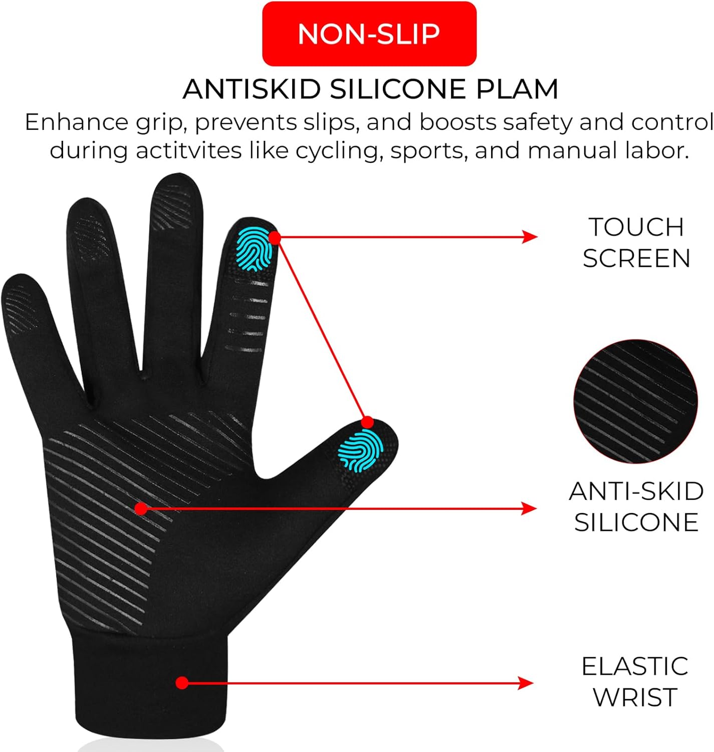 SAWANS Winter Gloves Men Women Touchscreen Running Gloves Non-Slip Grip Soft warm Thermal Sports Gloves Elastic Cuff Windproof Driving Cycling Climbing Outdoor Skiing Hiking-2