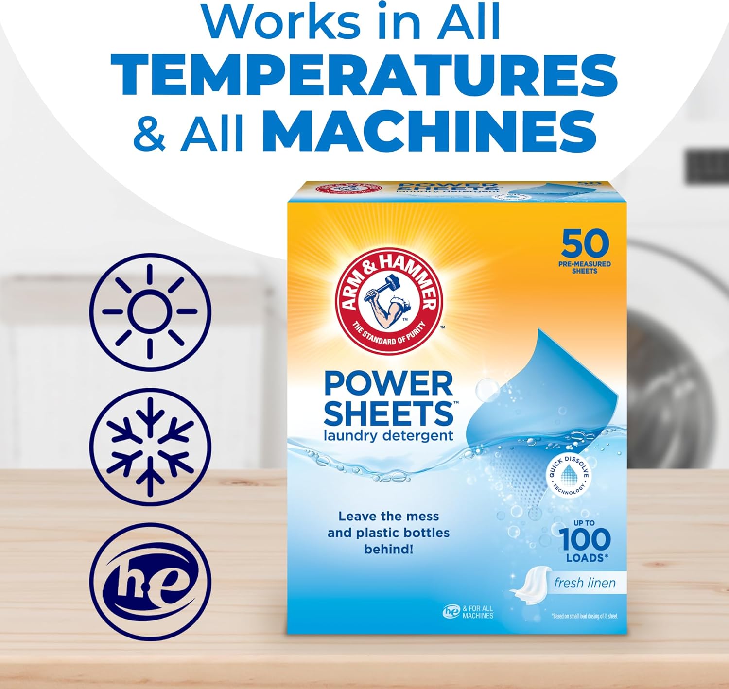 Arm and Hammer Power Sheets Laundry Detergent, Fresh Linen Laundry Sheets 50ct, up to 100 Small Loads, Ultraconcentrated Washing Detergent for deep clean, Laundry Detergent Sheets for Washing Machine-5