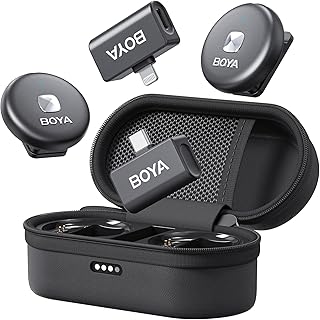 Boya OMIC Wireless Microphone for iPhone, Android with Lightning, USB-C Plug, Noise Cancellation,15H Battery Life, 164ft Range, iPhone Microphone for Video Recording, Microphone Vlogging (Black)