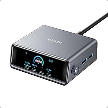 Anker Prime 250W USB C Charger, Ultra-Fast 6-Port GaN Charging Station, 2.26" LCD Display and Smart Control Dial, Compatible with MacBook Pro/Air, iPhone 15/14/13, Pixel, Galaxy, Apple Watch, and More