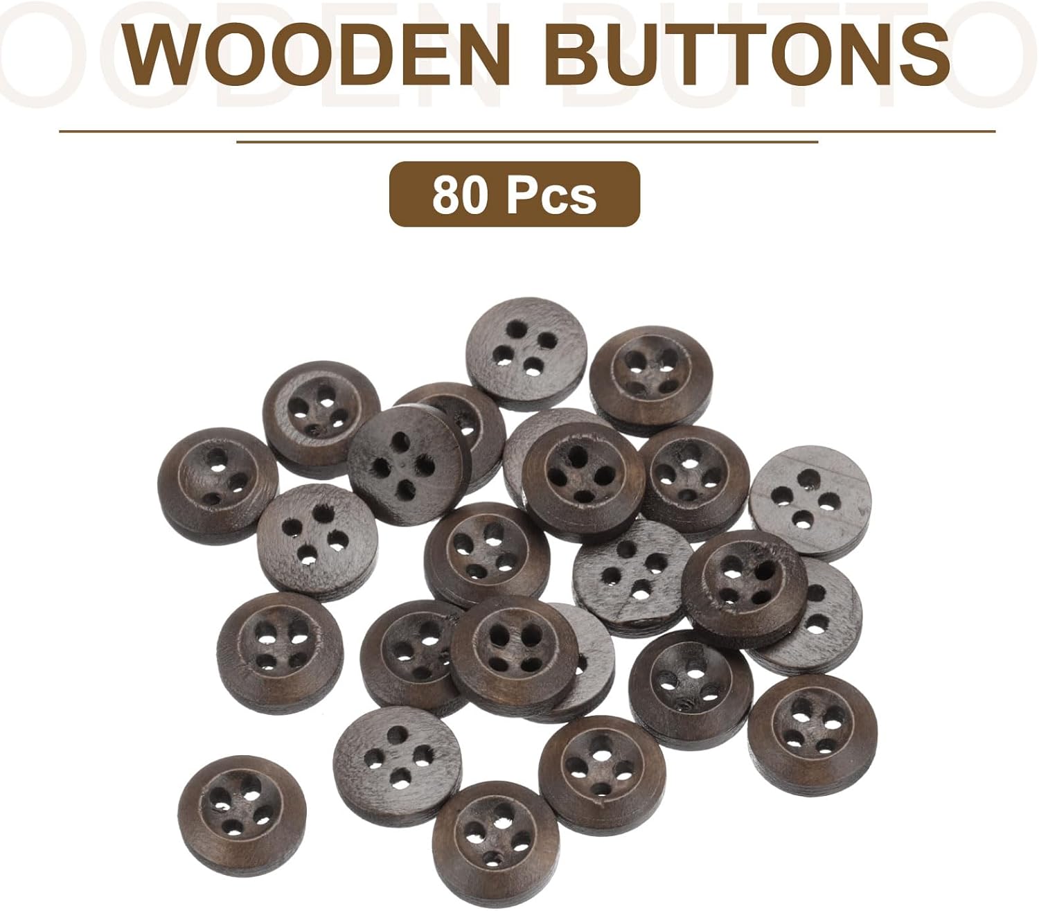 sourcing map 80Pcs Wooden Buttons, 11.5mm(15/32") 4 Hole Round Wood Sewing Button Craft for Sewing DIY Craft Clothing, Dark Brown-2