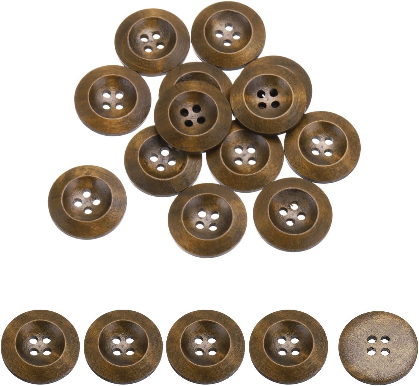 sourcing map 80Pcs Wooden Buttons, 23mm(7/8") 4 Hole Round Wood Sewing Button Craft for Sewing DIY Craft Clothing, Coffee-0