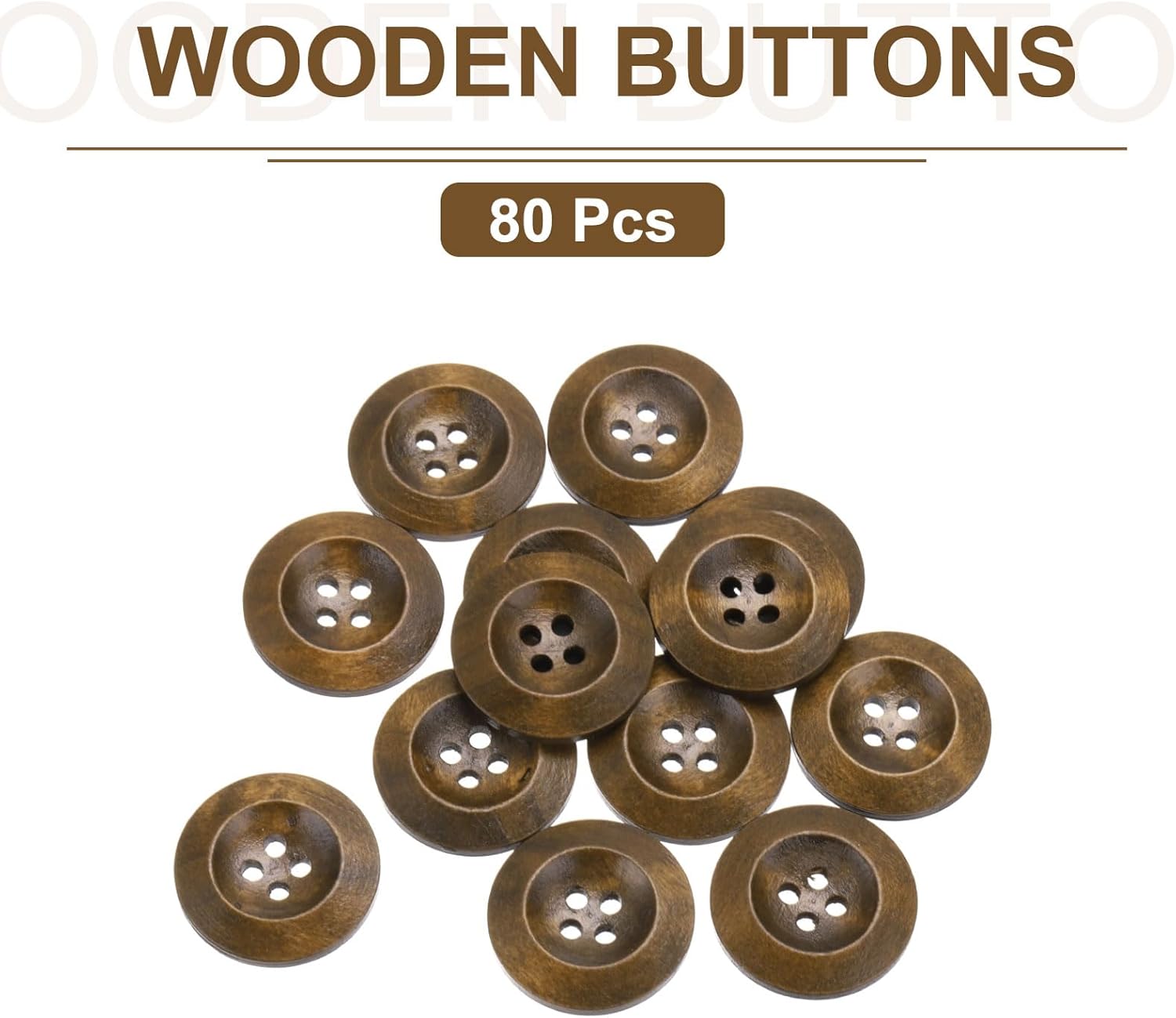 sourcing map 80Pcs Wooden Buttons, 23mm(7/8") 4 Hole Round Wood Sewing Button Craft for Sewing DIY Craft Clothing, Coffee-2