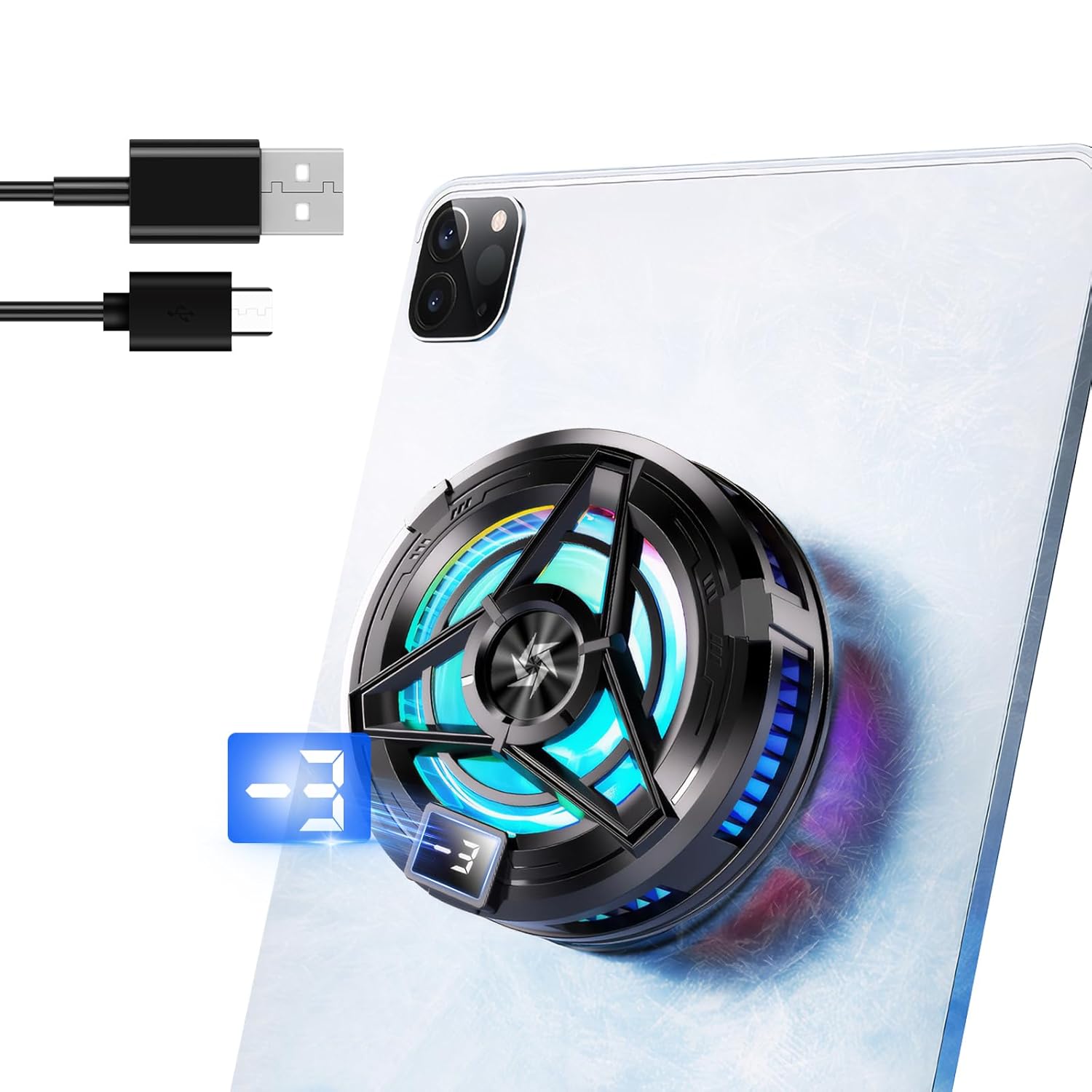 Olycism Magnetic Phone Cooling Fan Phone Cooler for Gaming with Magnetic Sticker Phone Clip Temperature Display LED Low Decibel Mobile Phone Radiator Compatible with iPhone iPad Android Tablet-0