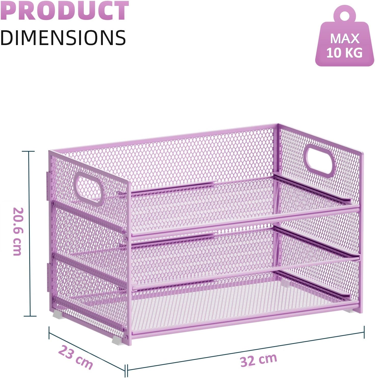 Marbrasse Desk Organiser,3 Tire Letter Paper Tray organiser with Handle,Mesh desk organiser tray for A4 File,Home Office Supplies (Purple)-2