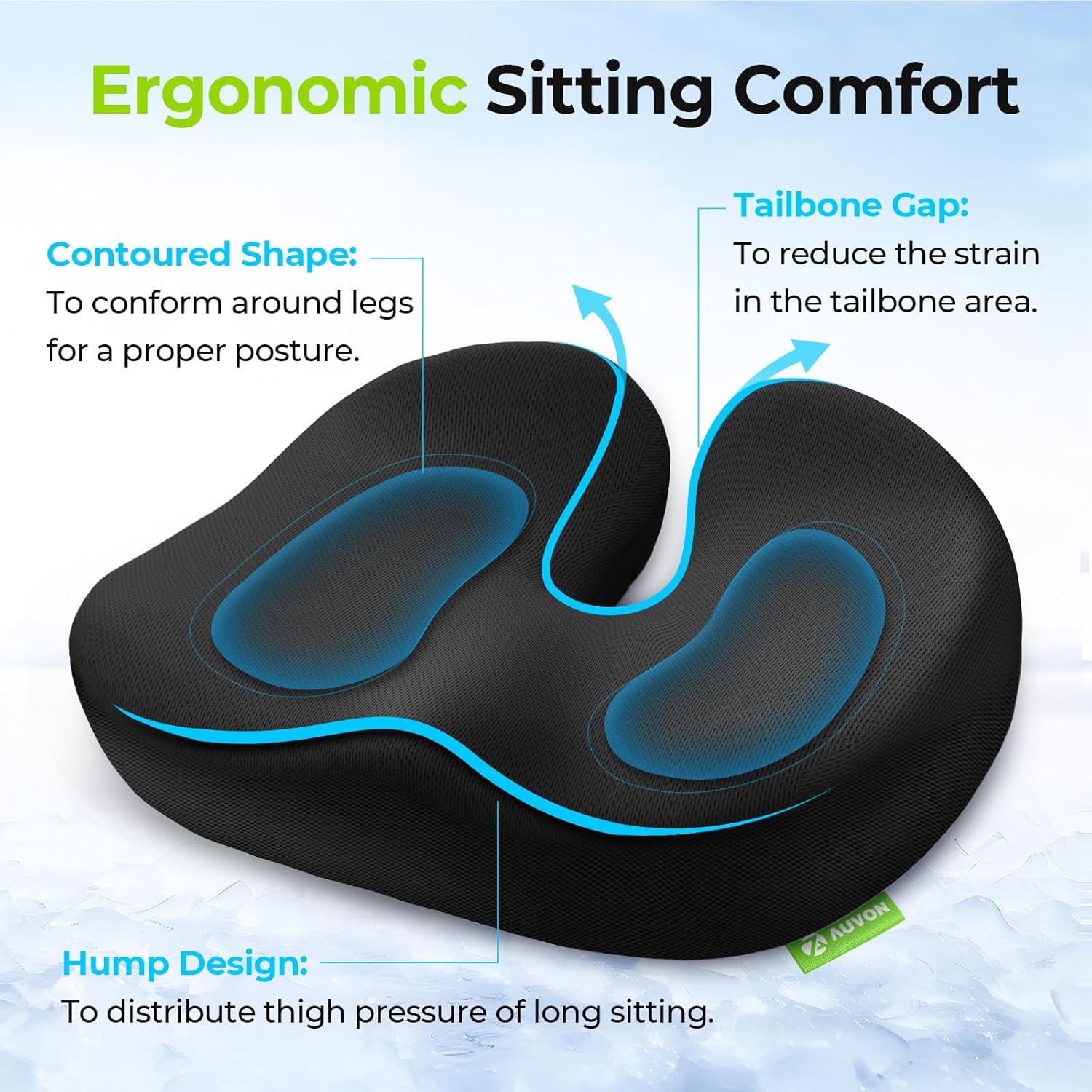 AUVON Multi-Layer Seat Cushion, Gel Pressure Relief Cushion with Memory Foam for Sciatica & Tailbone Pain Relief, Coccyx Cushion for Office Chair, Car Seat-3