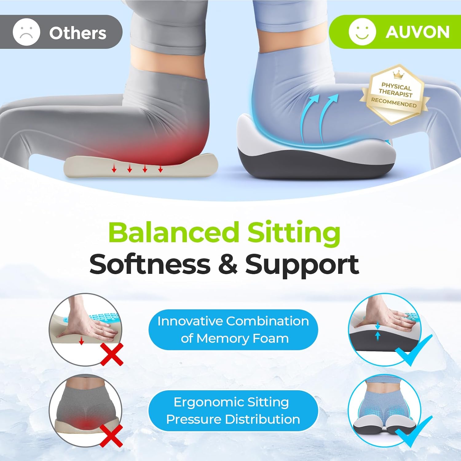 AUVON Multi-Layer Seat Cushion, Gel Pressure Relief Cushion with Memory Foam for Sciatica & Tailbone Pain Relief, Coccyx Cushion for Office Chair, Car Seat-4