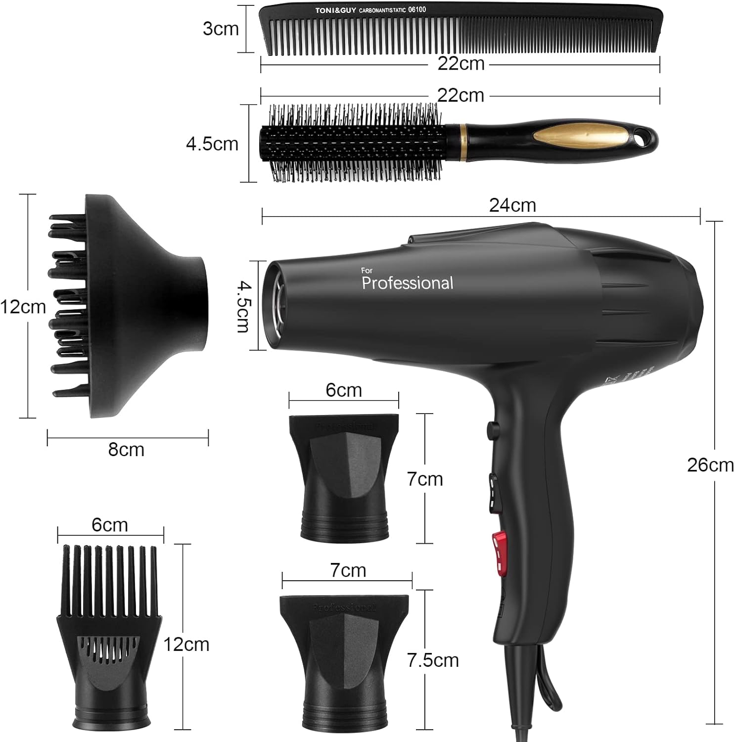 ZFAUOL 2500W Hairdryer, Professional Hair Dryer with Diffuser, (2 Speed Settings, 3 Heat, 3 Concentrator, Cool Shot Button, Powerful AC Motor)-6