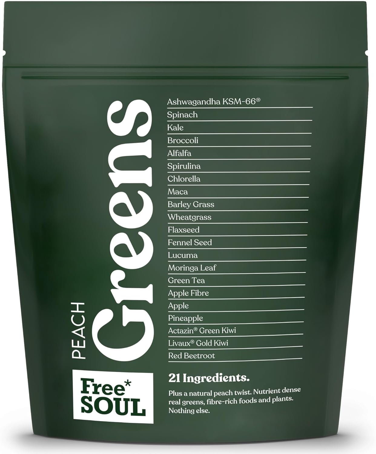 Free Soul Greens - 21 Advanced Greens, Superfoods, and Adaptogens Including KSM-66 Ashwagandha, Vegan & Gluten-Free, Advanced Natural Formula, UK Made, 30 Servings (Peach)-0