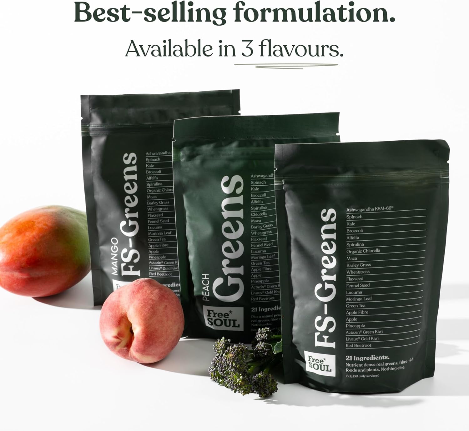 Free Soul Greens - 21 Advanced Greens, Superfoods, and Adaptogens Including KSM-66 Ashwagandha, Vegan & Gluten-Free, Advanced Natural Formula, UK Made, 30 Servings (Peach)-8