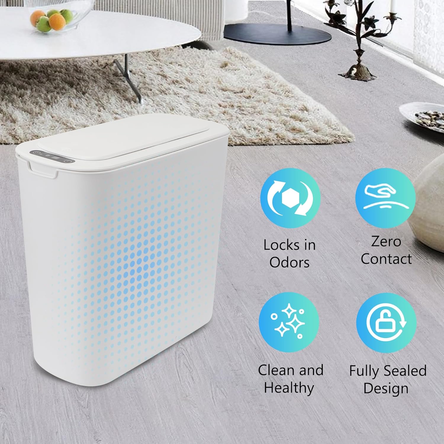 MEKOTRIN Slim Bathroom Bin with Lid - 10L Automatic Trash Can, Narrow Sensor Kitchen Bin Waterproof Garbage Can, Smart Waste Bin for Living Room Bedroom Bathroom Toilet Kitchen Office-6