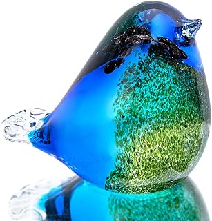 HDCRYSTALGIFTS Blown Glass Bird Handmade Glass Figurine Collectibles Christmas, Birthday Gift Decorative Statue Ornaments for Home Blue and Green Paper Weight