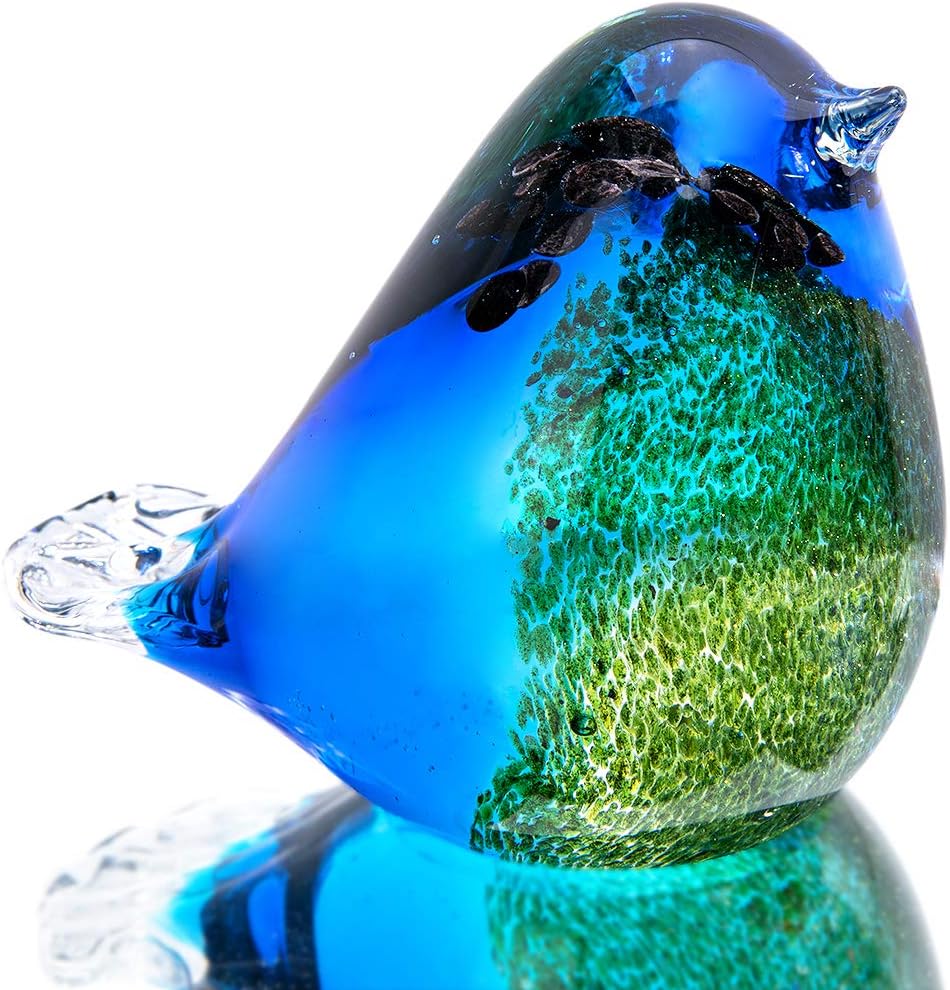 HDCRYSTALGIFTS Blown Glass Bird Handmade Glass Figurine Collectibles Christmas, Birthday Gift Decorative Statue Ornaments for Home Blue and Green Paper Weight-0