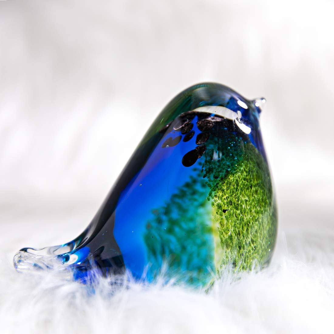 HDCRYSTALGIFTS Blown Glass Bird Handmade Glass Figurine Collectibles Christmas, Birthday Gift Decorative Statue Ornaments for Home Blue and Green Paper Weight-4