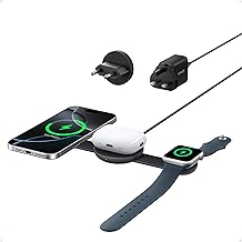 Anker MagSafe Compatible 3-in-1 Wireless Charging Station, Qi2 Certified 15W MagGo Charger, Foldable Travel Wireless Charging Pad for iPhone 16/15/14/13 Series, AirPods, Apple Watch (Not a Power Bank)