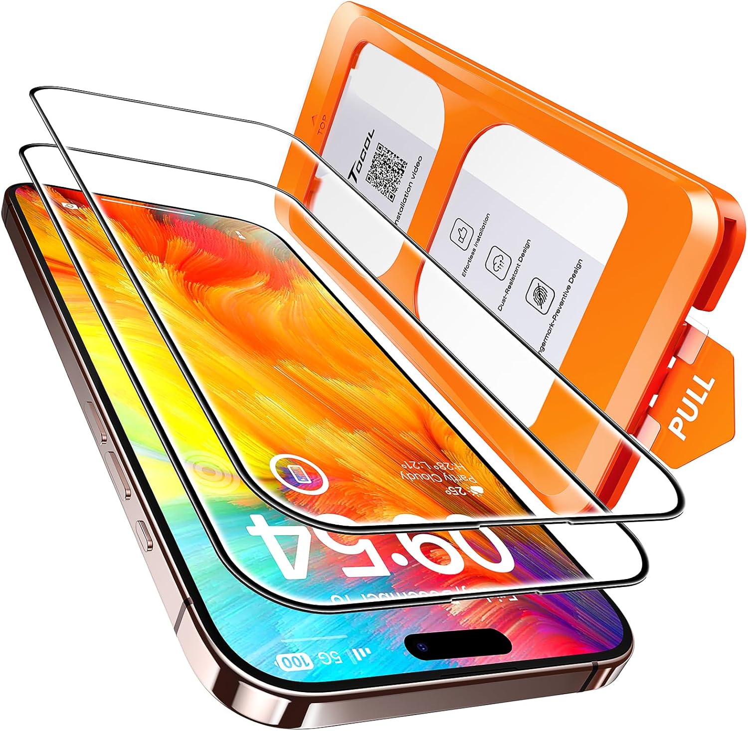 TOCOL 2 Pack for iPhone 16 Pro Screen Protector 6.3-Inch [Instant Installation], 14FT Military Grade Shatterproof, 9H+ Hardness Tempered Glass HD Clear Full Coverage Protection No Bubbles No Dust-0