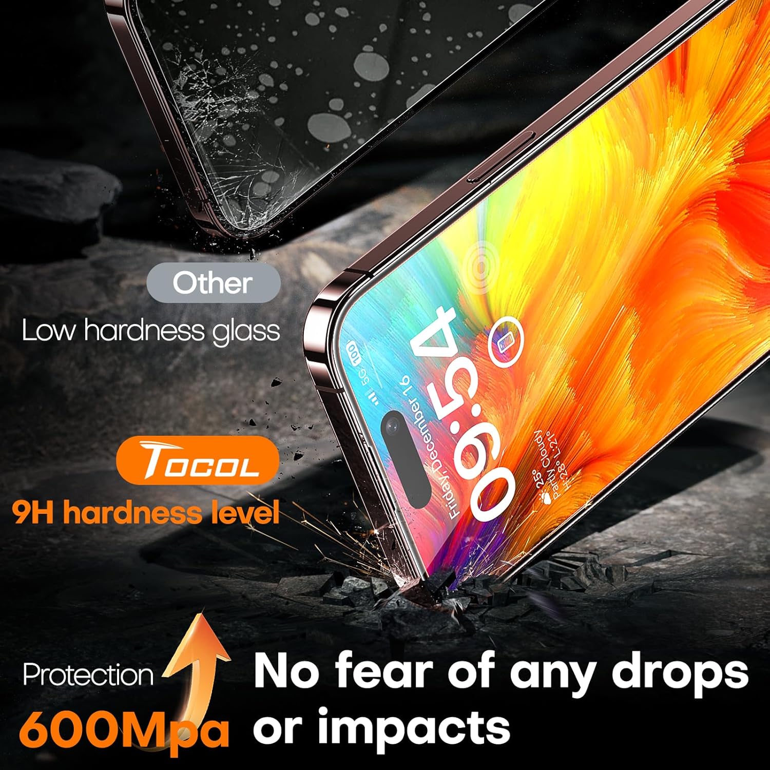 TOCOL 2 Pack for iPhone 16 Pro Screen Protector 6.3-Inch [Instant Installation], 14FT Military Grade Shatterproof, 9H+ Hardness Tempered Glass HD Clear Full Coverage Protection No Bubbles No Dust-3