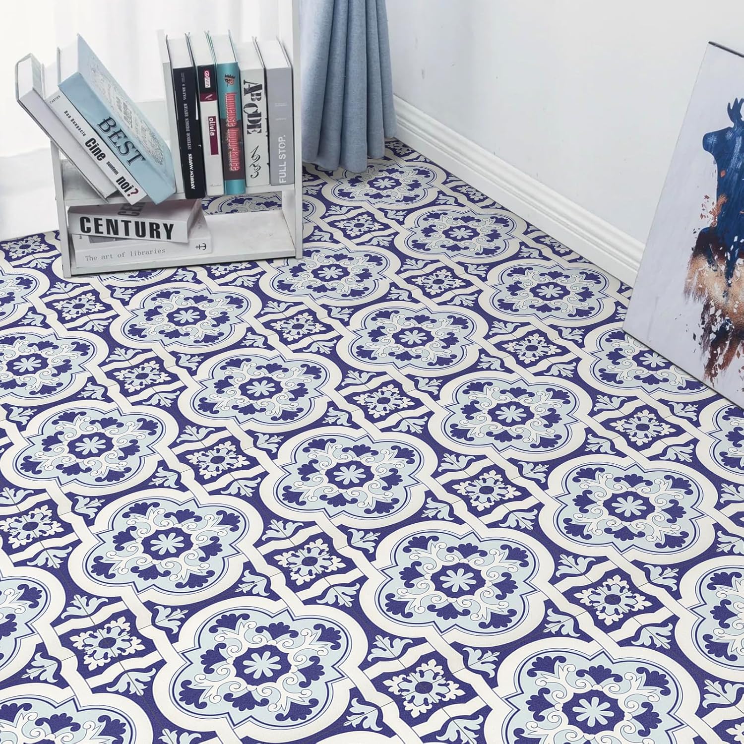 Elffloor Peel and Stick Floor Tiles, Vinyl Flooring Self Adhesive Floor Tile, Waterproof Vinyl Floor Tiles Stick on Bathroom Kitchen, Blue PVC Material 30X30cm 20pcs-0