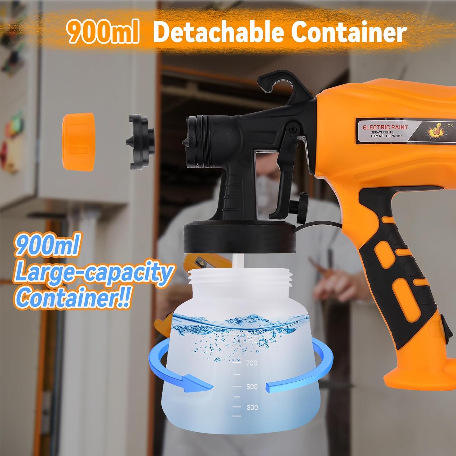 Paint Sprayer, 550W HVLP Electric Spray Gun with 2 Nozzles and 3 Patterns, 900ML Electric Spray Paint for Fence, Cabinet, Walls, Ceilings, Crafts-2