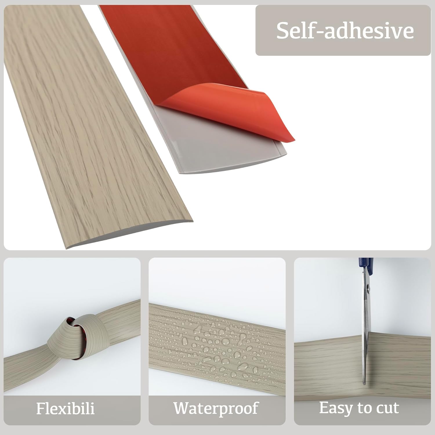 Self Adhesive Vinyl Floor Transition Strip, Laminate Floor Strip Flat, PVC Threshold Transition Strip, Door Bar for Joining Flooring Edge Trim(5cm,Grey Wood)-3