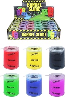 HENBRANDT 24 x Mini Slime Barrels Toxic Waste Barrel O’ Slime 6 Assorted Neon Colours Kids Party Bag Favours Loot Bag Fillers Lucky Dip Favours Stocking Fillers for Boys and Girls