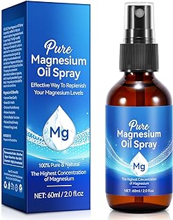 Pure Magnesium Oil Spray 100% Natural Topical Magnesium Spray for Feet and Body, Magnesium Spray High Absorption,Non-GMO Magnesium Spray for Feet,Supports Muscle Recovery and Leg Cramps, 60ML