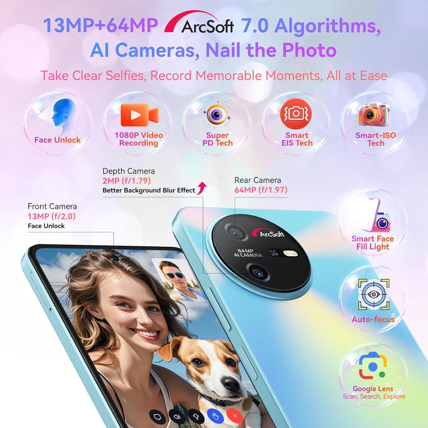 OSCAL TIGER 12 Mobile Phones, Android 13 Smartphone, 24GB+256GB/TF 1TB, Helio G99, 120Hz, 6.78 FHD+ 4G Smart Phone, 5000mAh 33W Fast Charge, 64MP, FM, NFC, OTG, BT5.0, Face/Fingerprint Unlock-Purple-5