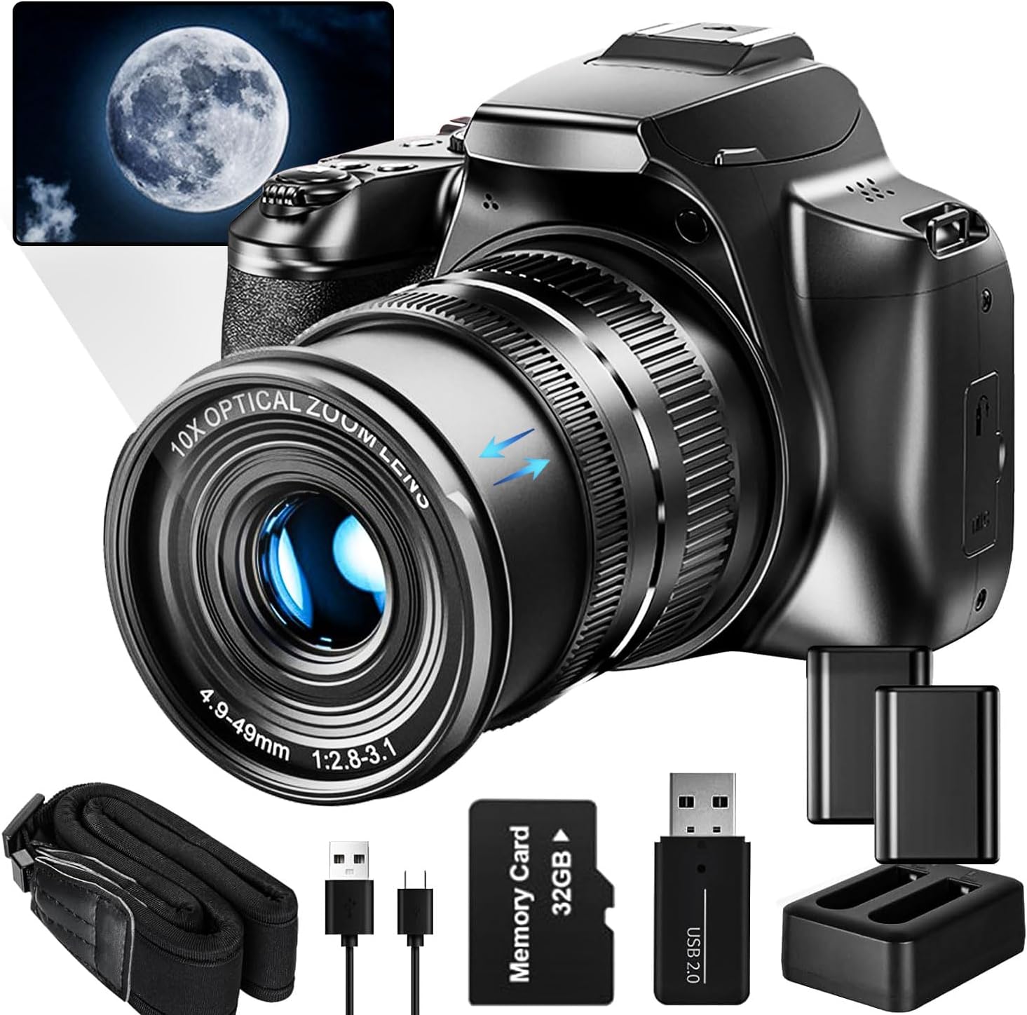 G-Anica Digital Camera, 64MP&4K Cameras for Photography & Video, 40X Zoom Lens，Vlogging Camera for YouTube with Flash, WiFi & HDMI Output，32GB SD Card(2 Batteries)-0