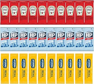 Ketchup, Mayo & Brown Sauce Bundle - Handy Travel Pack - Great for holiday hosts - 10 Individual Ketchup, Mayo & Brown Sauce Sachets - Includes WoodzyCo Thank You card.