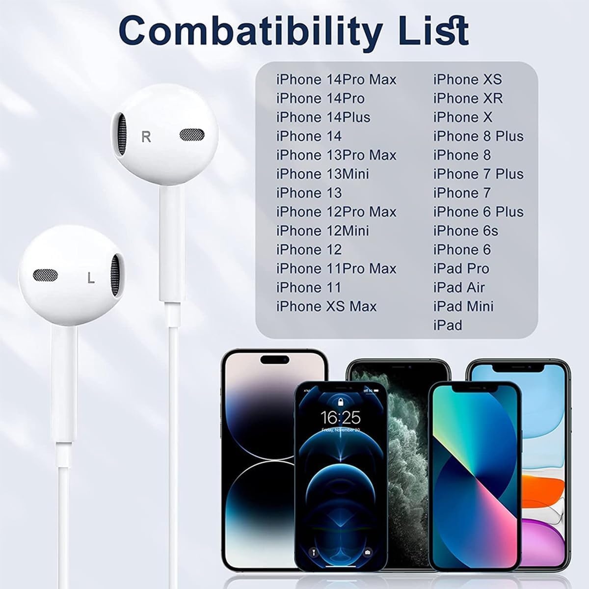 In-Ear Headphones iPhone 14 【Apple MFI Certified】 Lightning Earphones HiFi Audio Stereo with Microphone & Volume Control Headset Compatible with iPhone 14/14 Pro/13/12/SE/11/X/XR/8/7 Plus-4