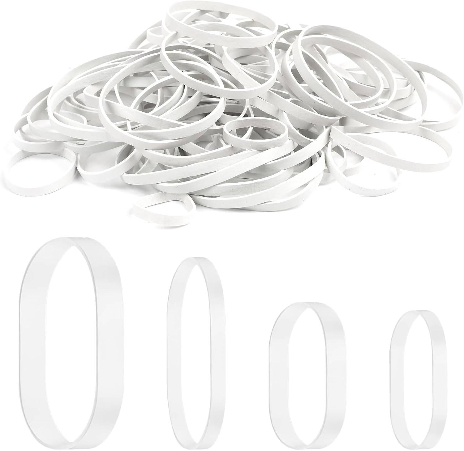 Elastic Bands Heavy Duty 100Pcs Rubber Bands Natural Strong Elastic Bands Thick 200g Rubber Band Stretchable Rubber Bands Sizes 25mm 38mm 60mm 70mm for Home School Office Money Bands,White-0