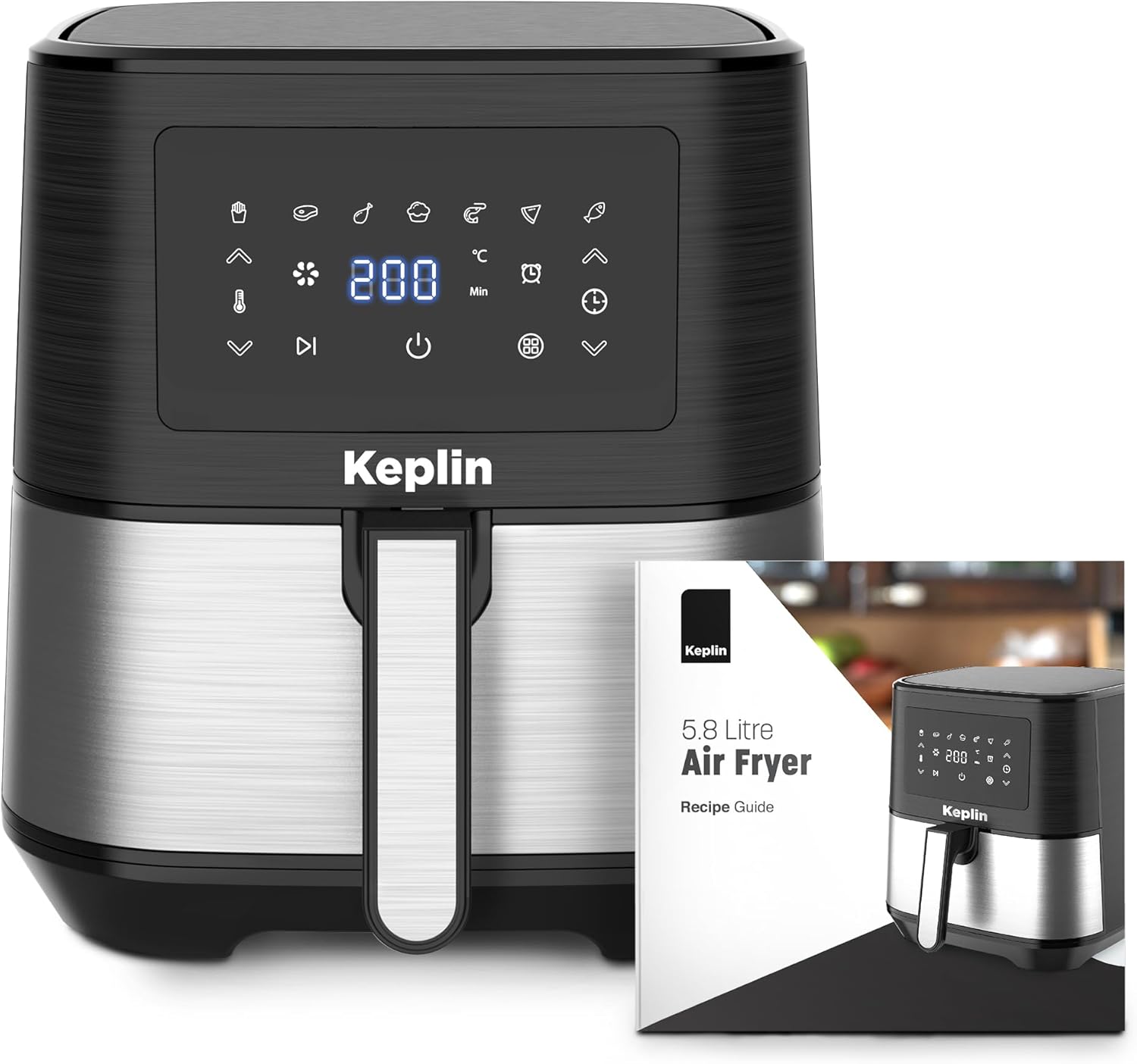 Keplin Air Fryer 5.8L Capacity, Oil Free, Energy Efficient with 7 Presets, 1700-Watt, Non-Stick, Dishwasher Safe Basket, Includes Recipe Book and Quick Start Guide-0