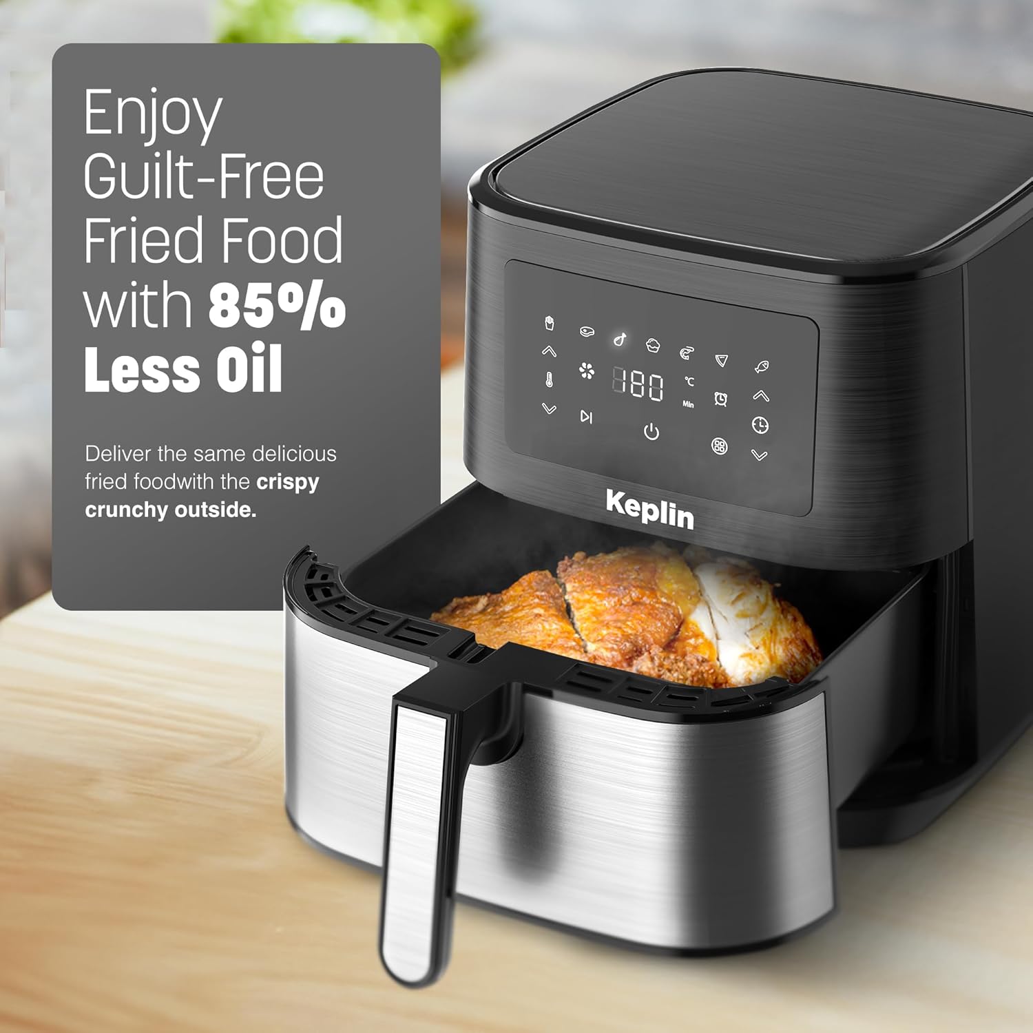 Keplin Air Fryer 5.8L Capacity, Oil Free, Energy Efficient with 7 Presets, 1700-Watt, Non-Stick, Dishwasher Safe Basket, Includes Recipe Book and Quick Start Guide-2