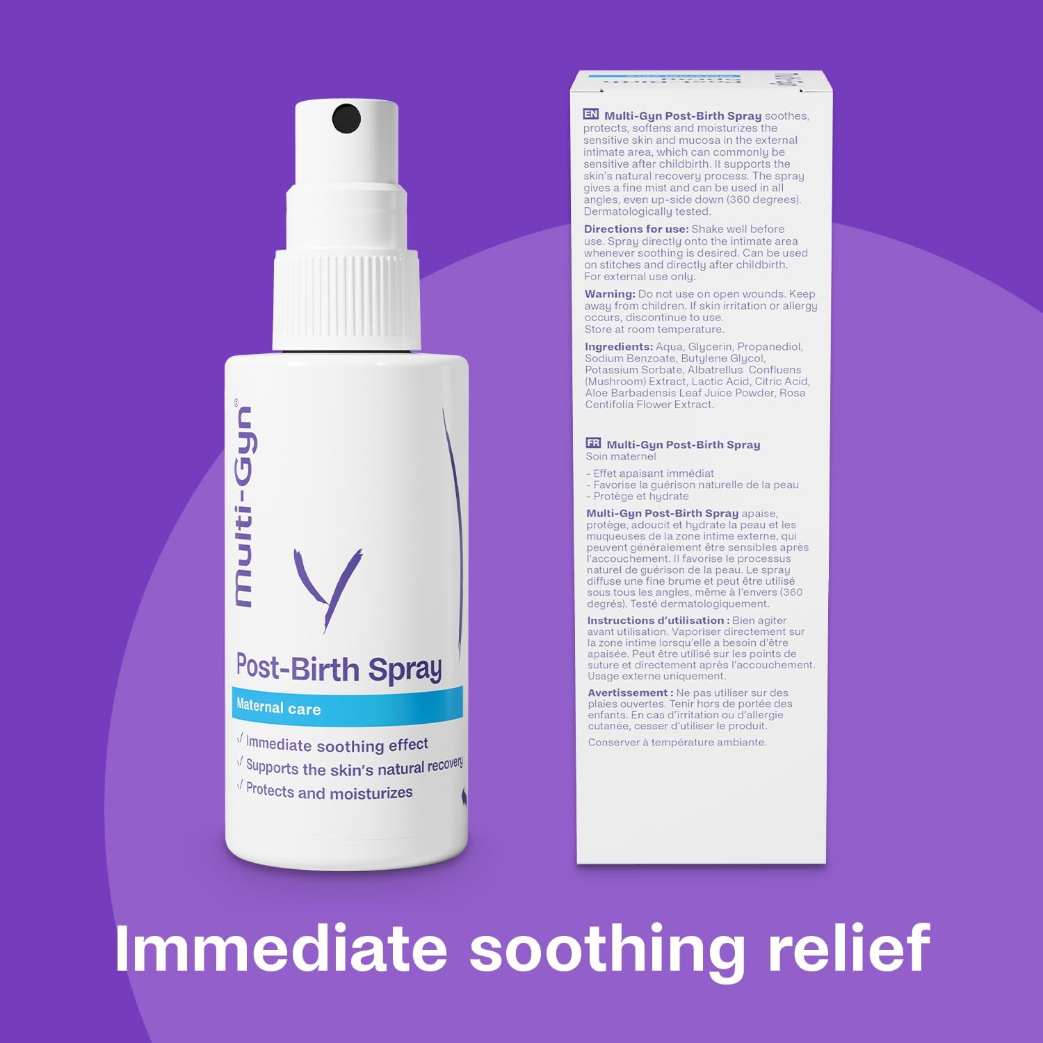 After-Birth Spray - Postpartum Relief Spray to Ease Perineal Discomfort - Hospital Bag Maternity Essentials - Instant Soothing Formula with Aloe Vera to Soothe Pain After Birth - 75ml - Multi Gyn-1