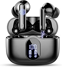 Wireless Earbuds, Bluetooth 5.4 Headphones In Ear with 4 ENC Mic, New Wireless Earphones Noise Cancelling Deep Bass, LED Display, Bluetooth Earbuds 36H Playtime, IP7 Waterproof Ear buds, USB-C, Black