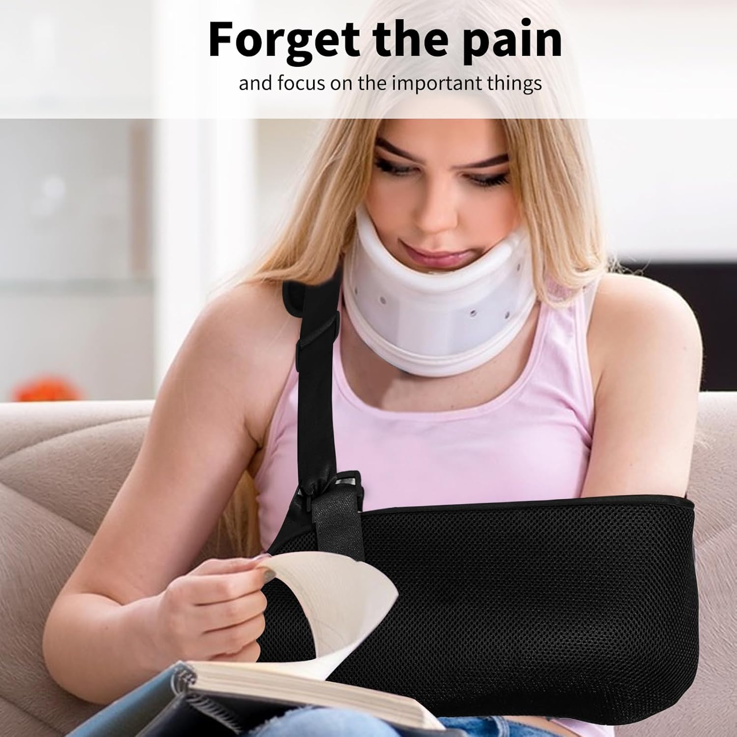 INBOLM Arm Sling for Shoulder Injury,Lightweight and Breathable Sling for Arm Support,Adjustable Shoulder Sling,Arm Sling for Hand Injury Elevated for Broken Dislocated Fracture & Strain (Black)-6