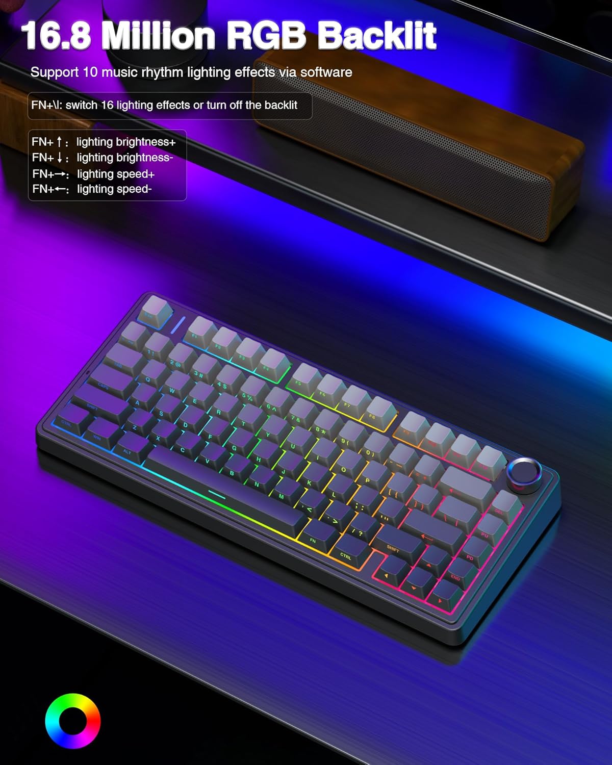 AULA F75 75% Wireless Mechanical Keyboard,2.4Ghz/Type-C/BT5.0 Mechanical Keyboard,Side Engraved Gasket Hot Swappable Custom Keyboard,Pre-lubed Reaper Switches RGB Backlit Gaming Keyboard(Black)-6