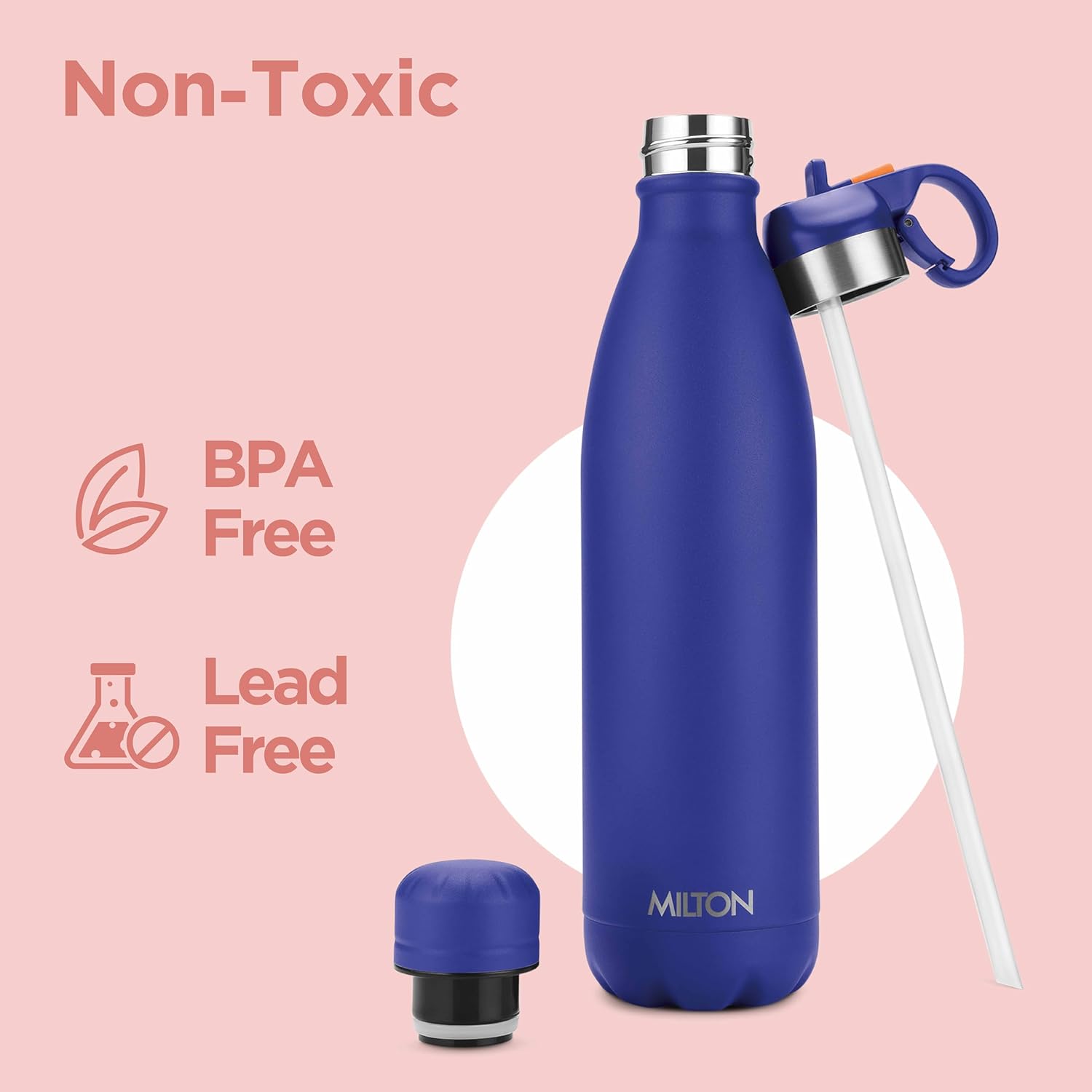 Milton 26 oz Stainless Steel Water Bottle with 2 Lids, Double Walled Vacuum Insulated,Flask for Hot and Cold Drinks, Leakproof Design, Dishwasher Safe, Ideal for Sports, Gym & Travel, Larvik-2