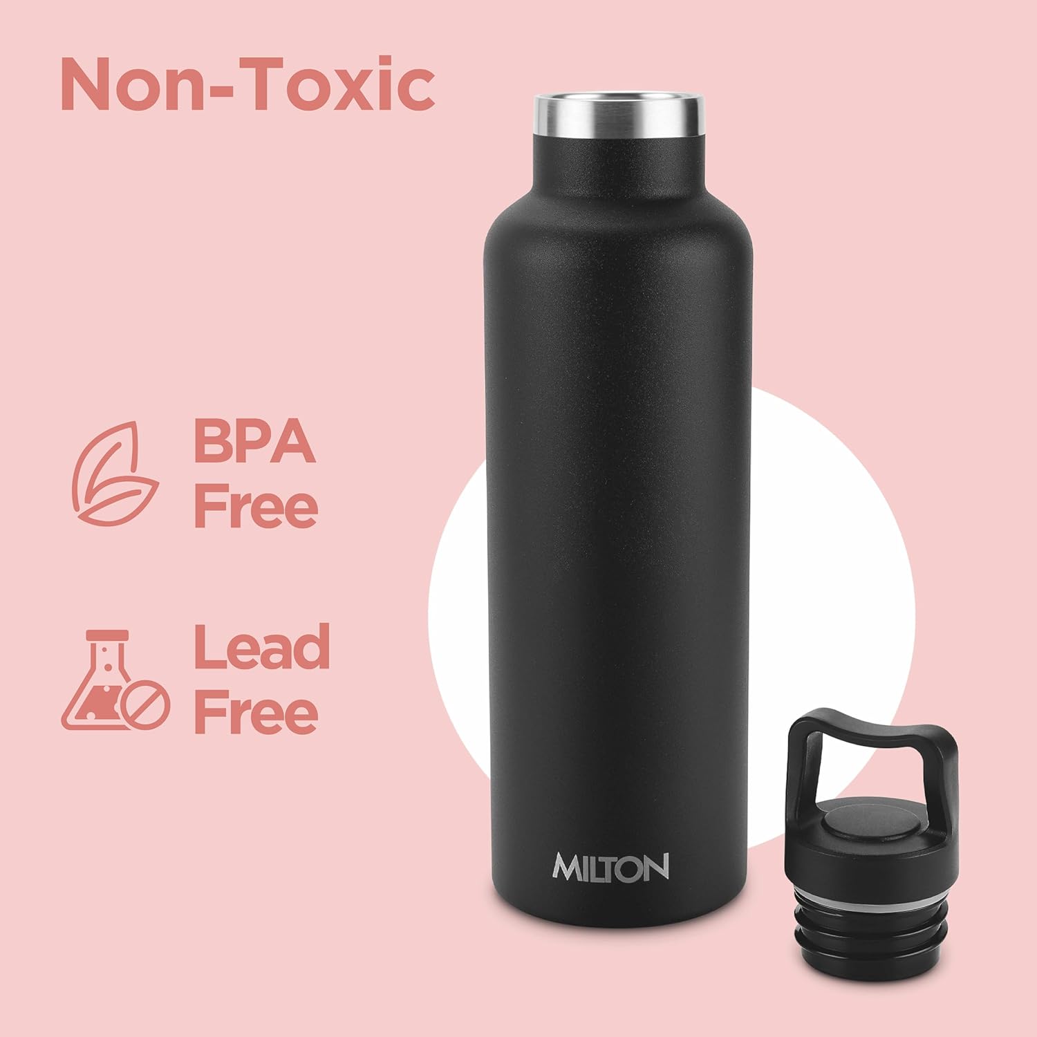 Milton 24 oz Stainless Steel Insulated Water Bottle, Leakproof, 12 Hours Hot, 24 Hours Cold, Double Walled Vacuum Metal for Sports, Gym, Travel Friendly, Dishwasher Safe, Haruki 800-2