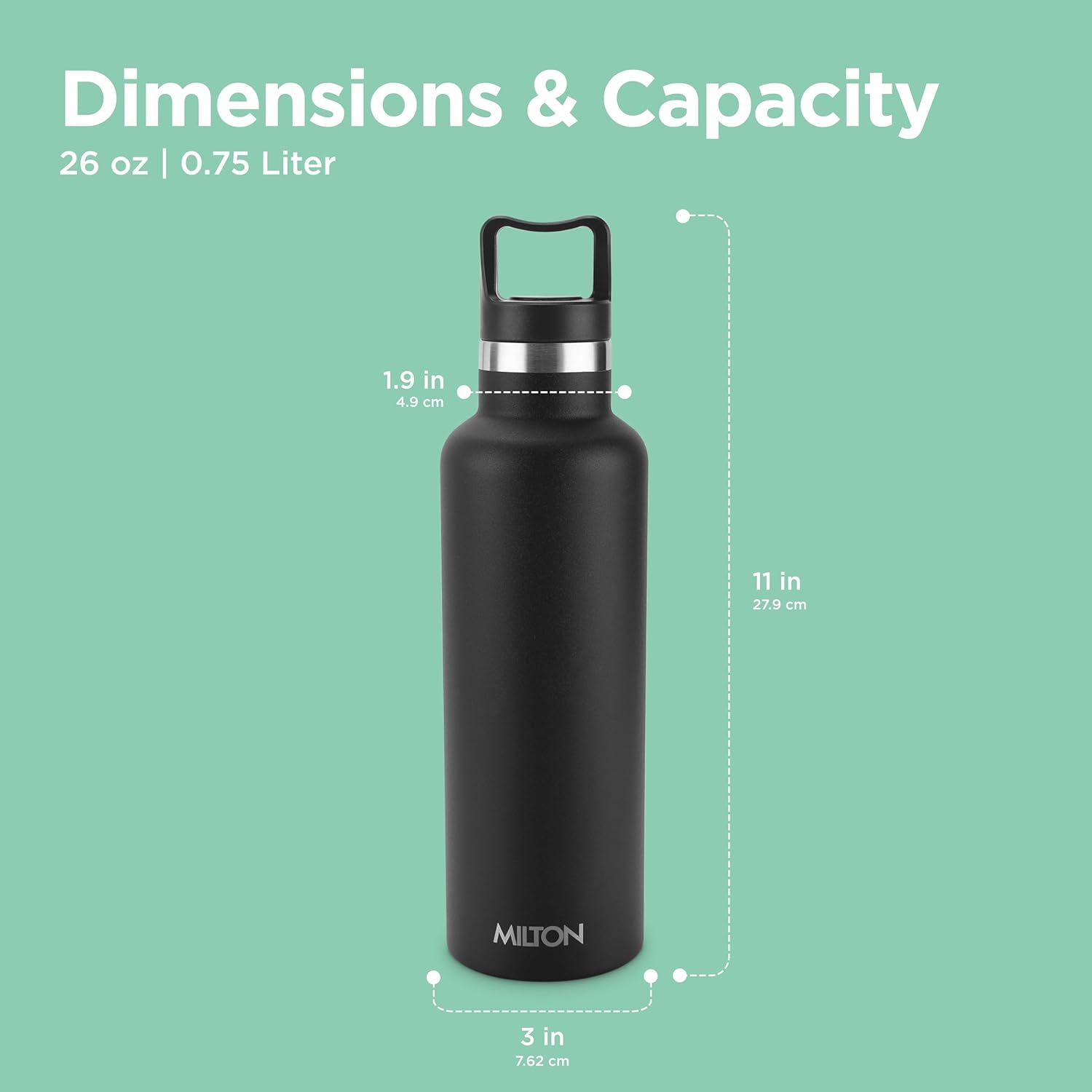 Milton 24 oz Stainless Steel Insulated Water Bottle, Leakproof, 12 Hours Hot, 24 Hours Cold, Double Walled Vacuum Metal for Sports, Gym, Travel Friendly, Dishwasher Safe, Haruki 800-6