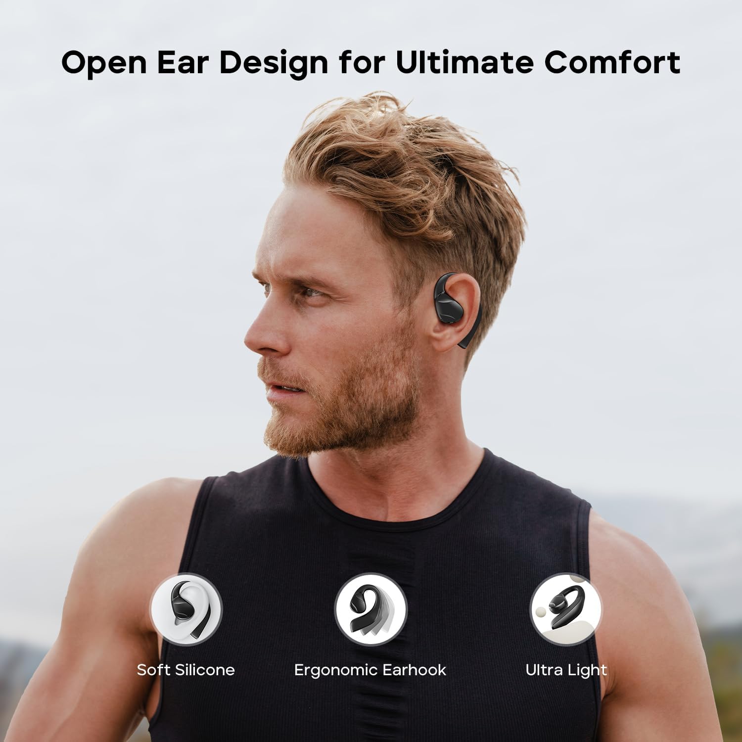 Tribit OpenGo Open-Ear Headphones, Over-Ear Earbuds, Bluetooth Wireless Earbuds, Ergonomic Ear Hooks, 104H Playtime, IPX5, Quiet Comfort, Open Ear Earphones for Sports Workout Running, Black-3