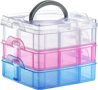 CYZBL 3-Tier Storage Box with Compartments, Practical Stackable Sorting Box, Transparent, Adjustable Plastic Sorting Boxes with Carry Handle, Craft Box Storage for Housewares Gemstones