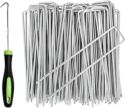 RnCop Galvanized Garden Pegs, 100 Pack 6"/15cm Weed Membrane Pegs, Strong U-Shaped Ground Stakes Steel for Fixing Landscape Fabric