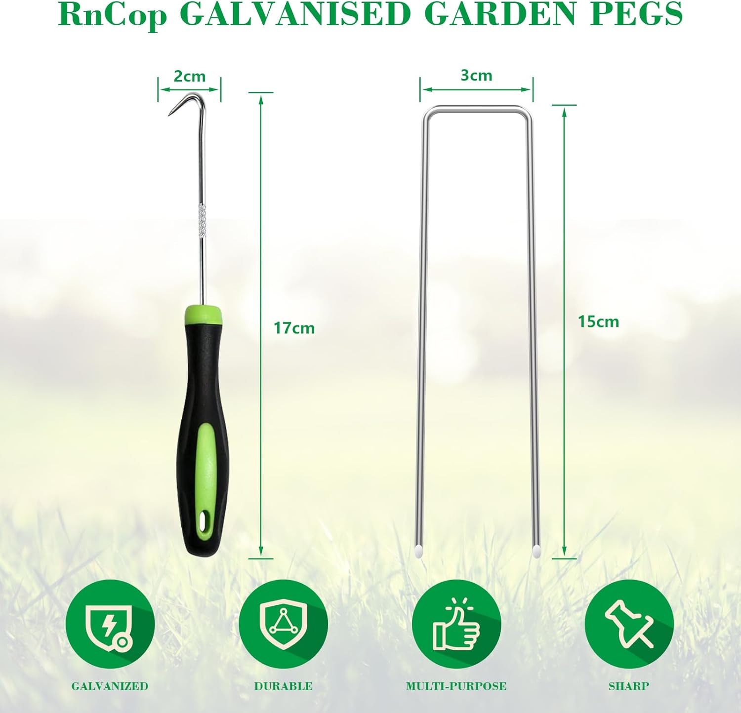 RnCop Galvanized Garden Pegs, 100 Pack 6"/15cm Weed Membrane Pegs, Strong U-Shaped Ground Stakes Steel for Fixing Landscape Fabric-1