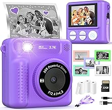 VATOS Kids Camera,2.4 Inch 1080P HD Video Kid Digital Cameras, 32GB Card Rechargeable Kids Instant Print Camera with Photo Frame & Print Paper,Ideal Christmas Birthday Gift for Girls Age 3-12(Purple)