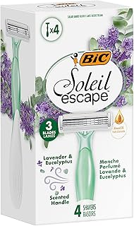 BIC Soleil Escape 3 Blade Womens Disposable Razor Pack of 4 with Lavender and Eucalyptus Scented Moisturizing Strip